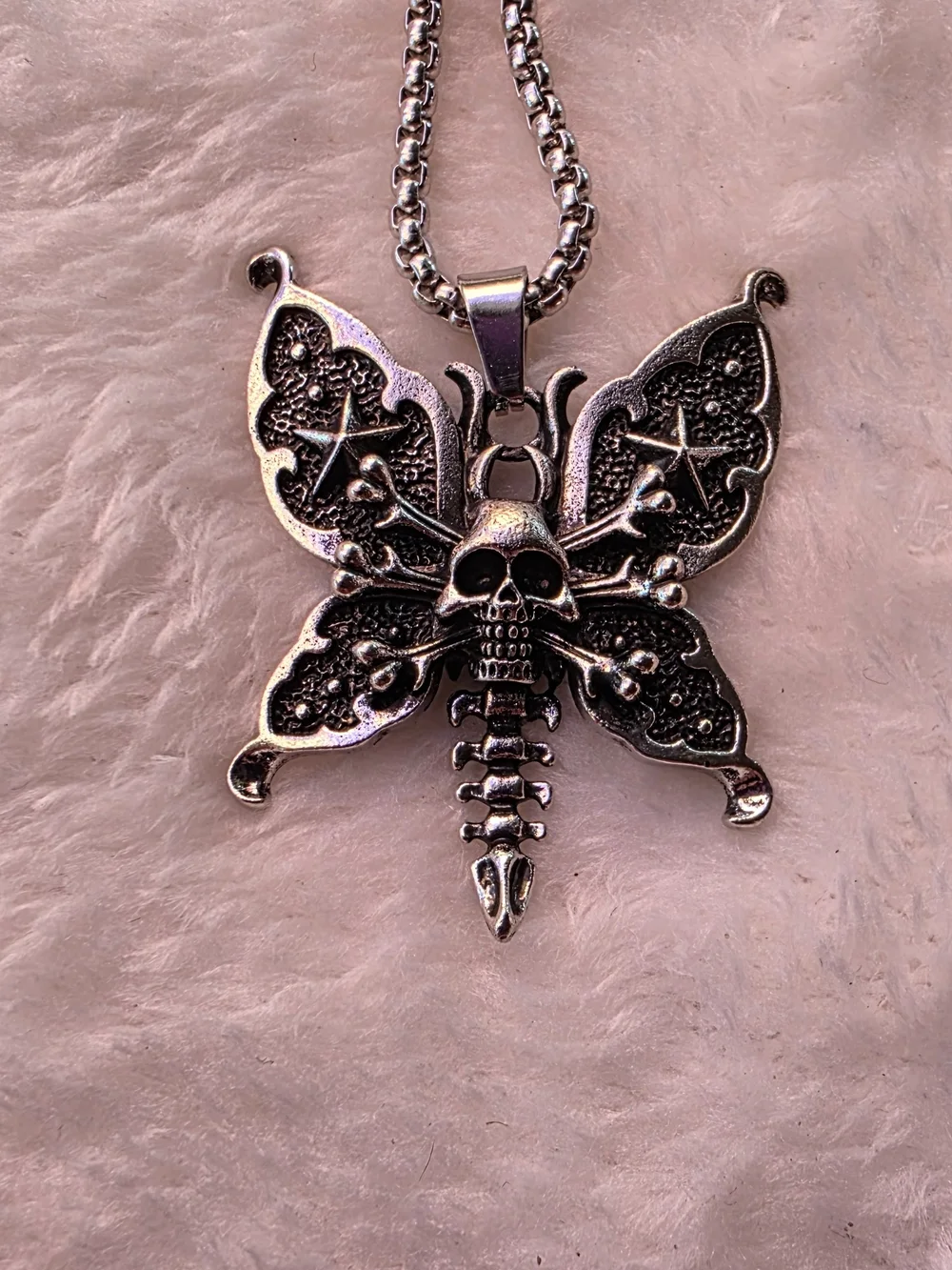 Stainless Steel  Skull Butterfly Pendant Necklace